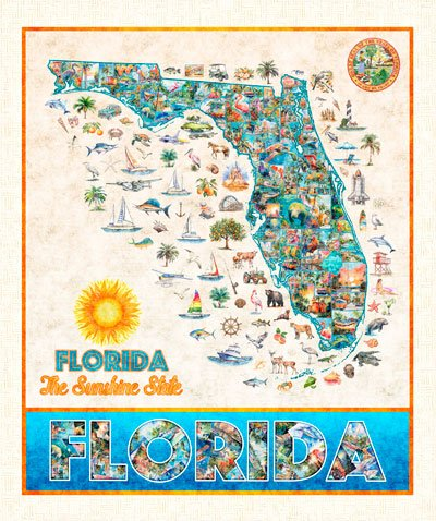 A12 2025 Florida Shop Hop Digital Panel Map 100% cotton