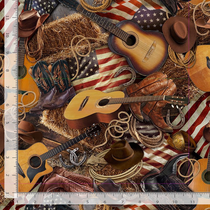 Timeless Treasures Rustic Guitar 100% Cotton 44/45"