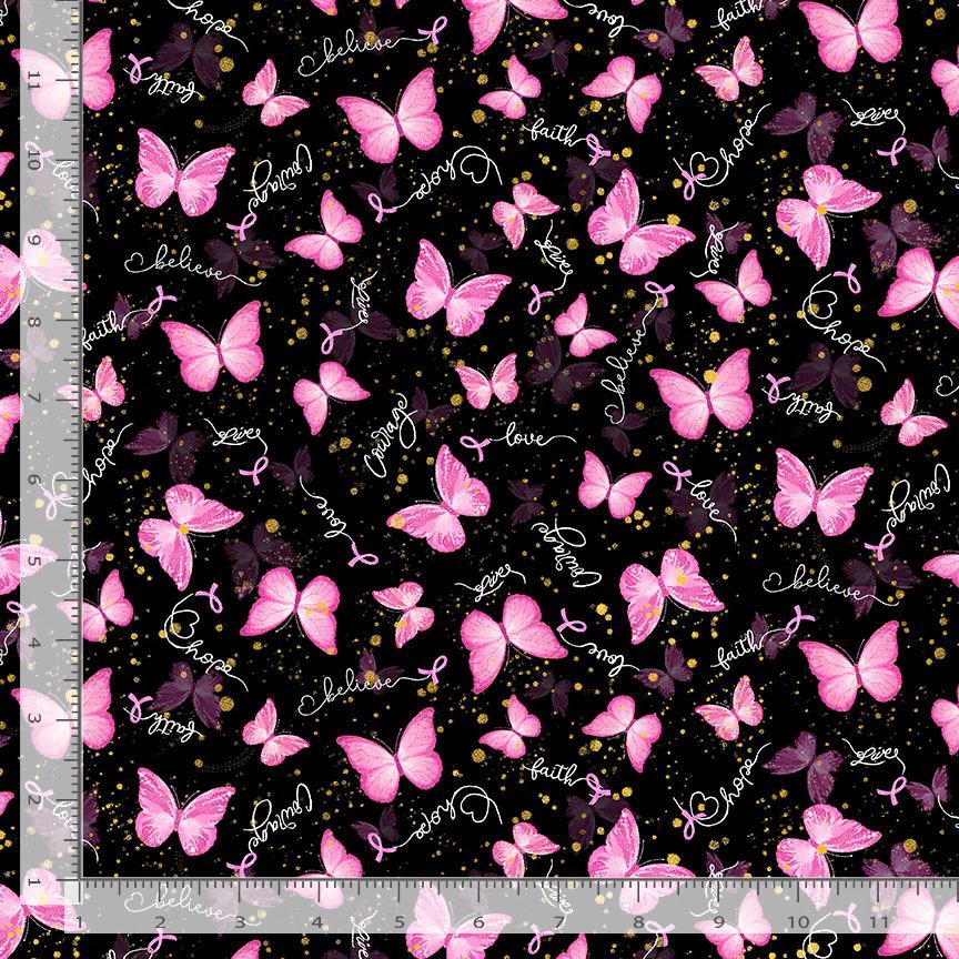 Timeless Treasures Pink ribbons and Butterflies, 100% Cotton 44/45"