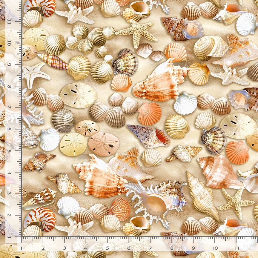 Timeless Treasures Beach and Shells 2026, 100% Cotton 44/45"