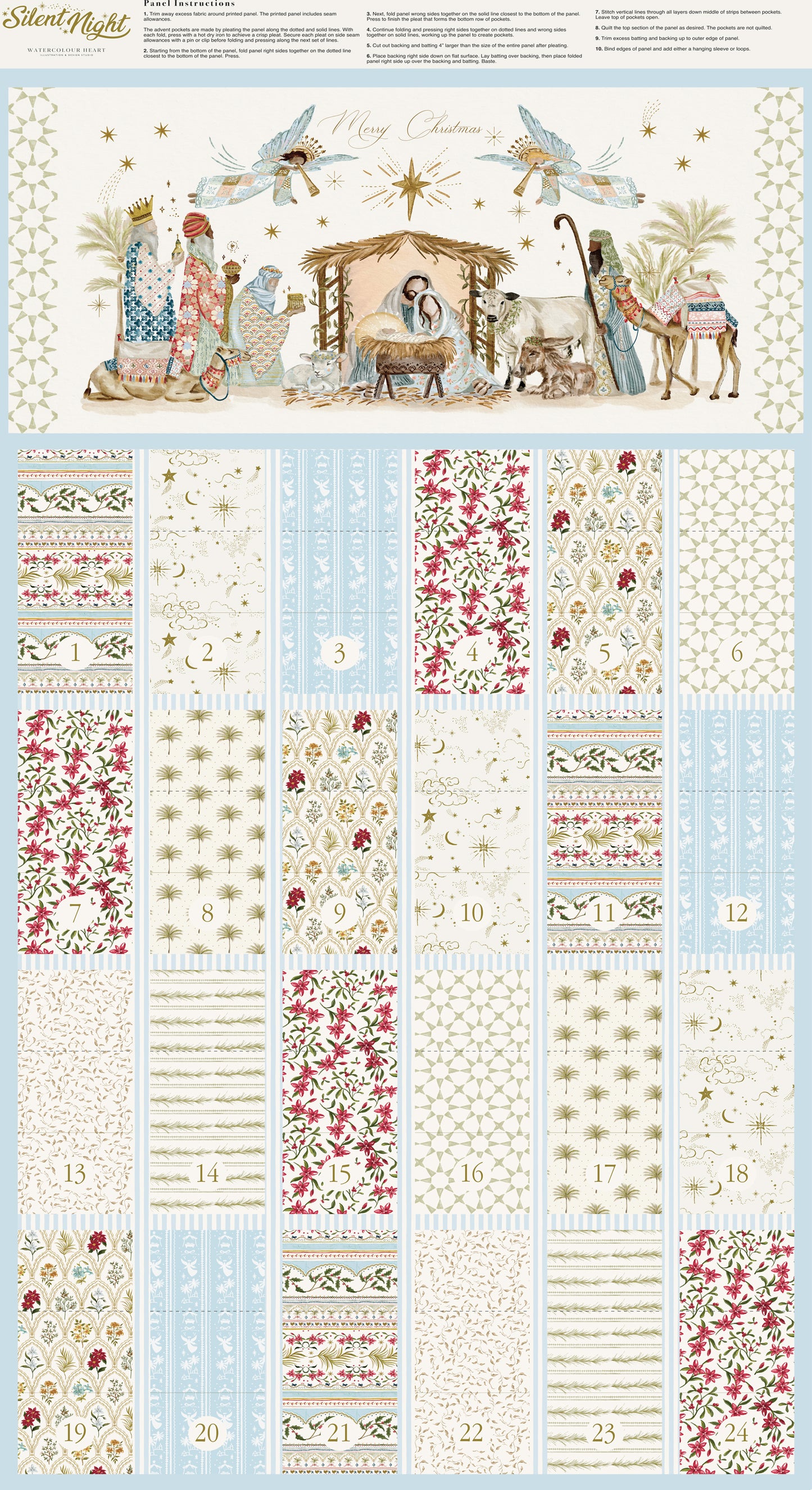 Silent Night Advent Calendar Panel 100% Cotton