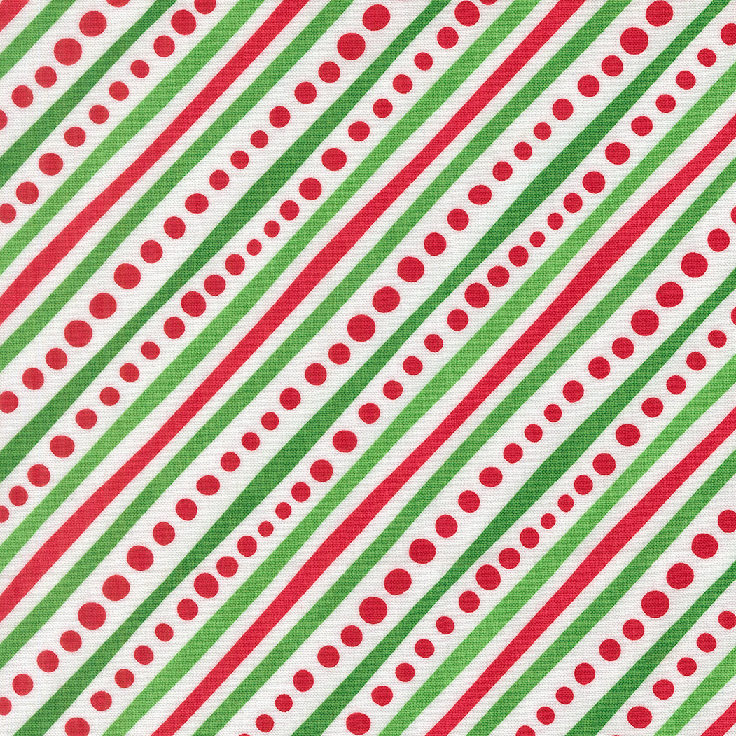 Snow Time- Winter White Green and Red Stripe 100% Cotton