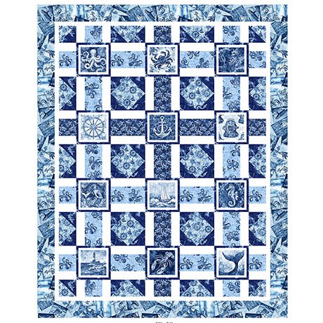 Deep Blue Sea Quilt Kit 58"x74" Includes pattern, fabrics for quilt top and binding
