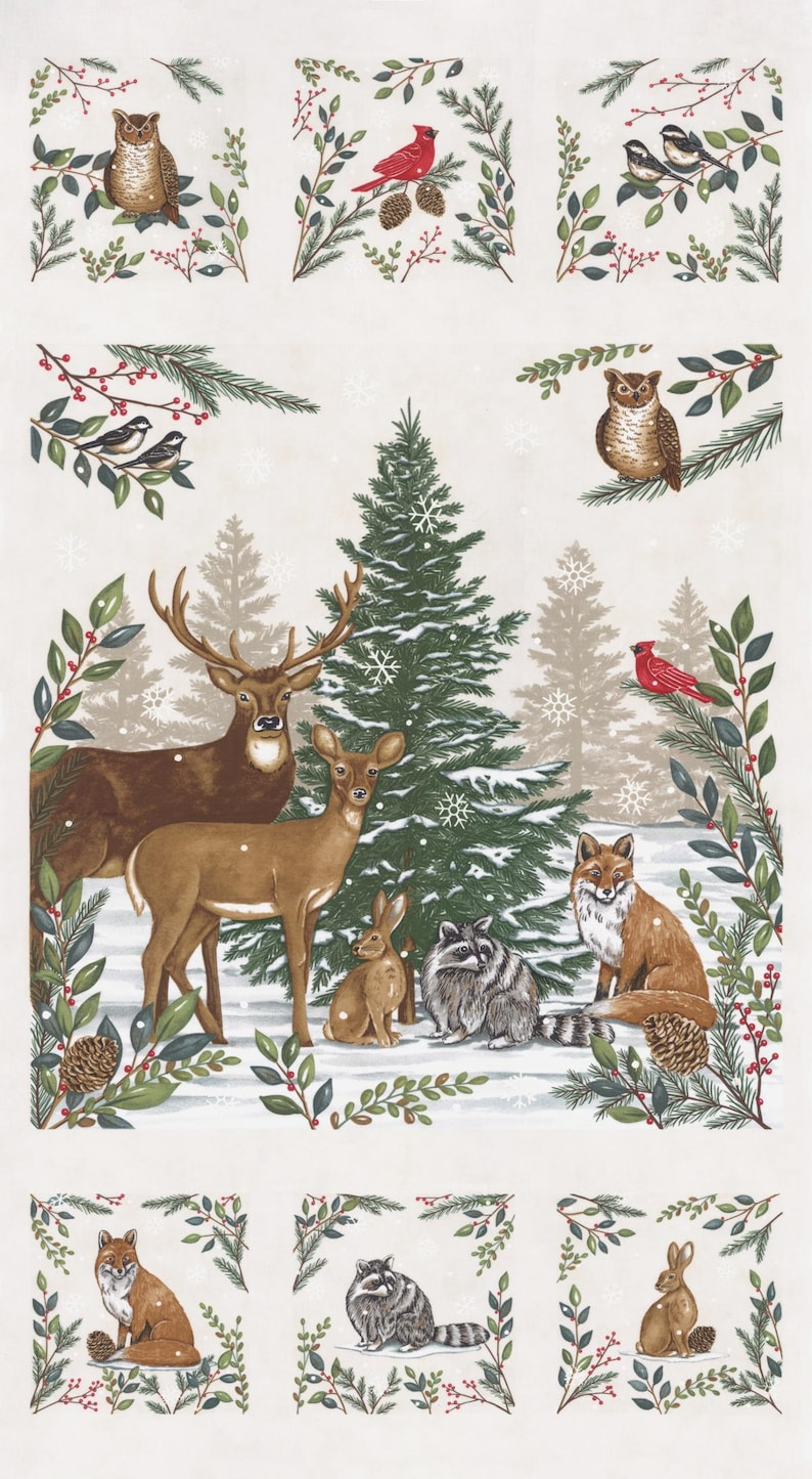 F06 Moda Woodland Winter Panel, 5/8 yrd