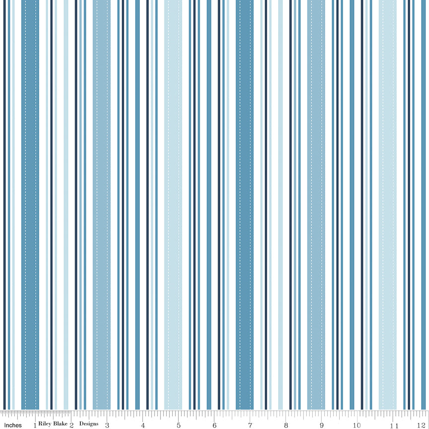 Sunshine and Dandelions- Stripes Blue 100% Cotton
