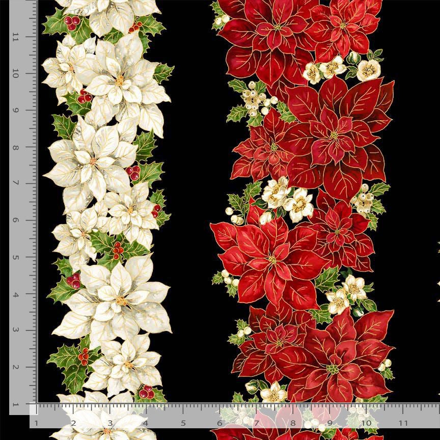 Poinsettias 11" Stripe 100% Cotton