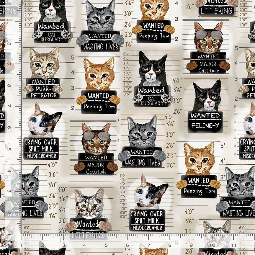 Timeless Treasures Cat Mugshots 100% Cotton 44/45"
