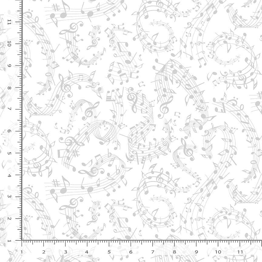 Timeless Treasures White on White- Music Notes
