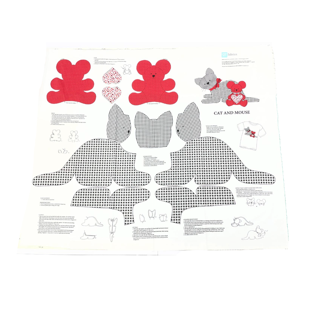 D06 Cat and Mouse stuffed animal and applique 36" x 43" panel