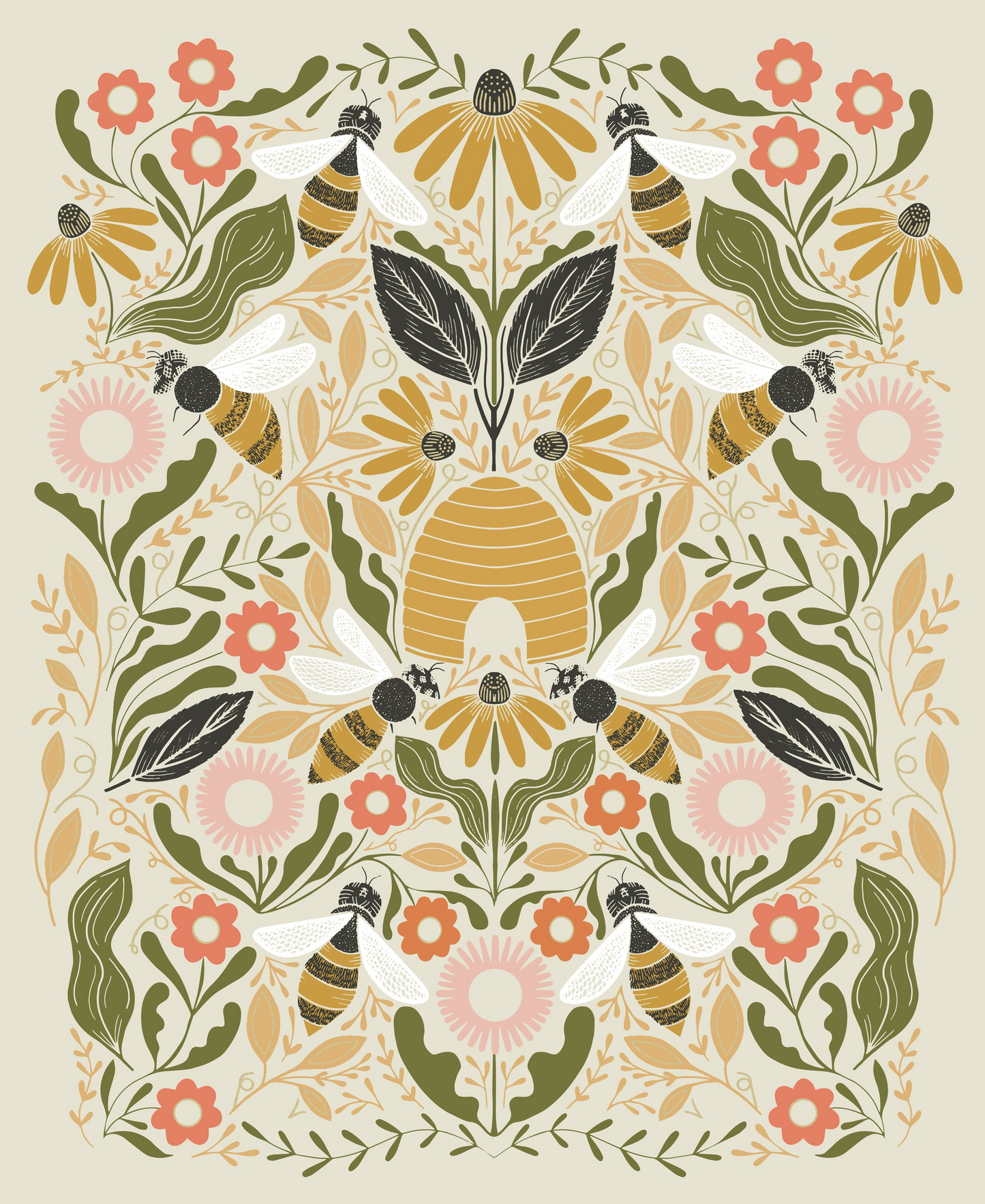 G00 Moda Bee Garden Metallic Panel 100% cotton 44/45"