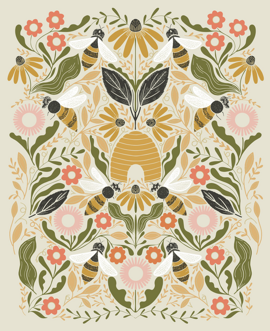 G00 Moda Bee Garden Metallic Panel 100% cotton 44/45"