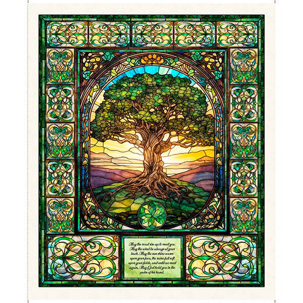 E01 Spirit of Ireland Celtic Tree of Life Panel 100% Cotton