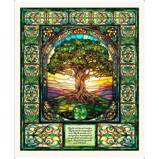 E01 Spirit of Ireland Celtic Tree of Life Panel 100% Cotton