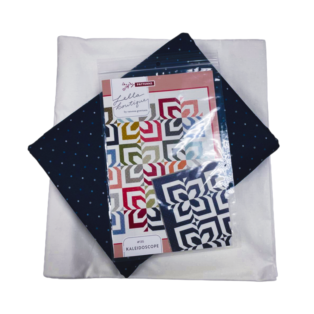 Moda Magic Dot Kit, Navy, Includes Kaleidoscope Pattern, main fabric, background and borders. Binding and backing not included,