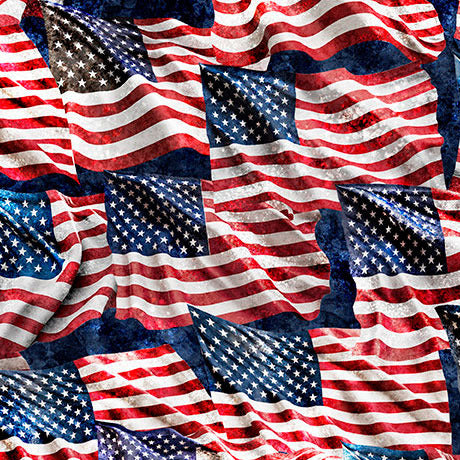 Waving American flags in a collage pattern