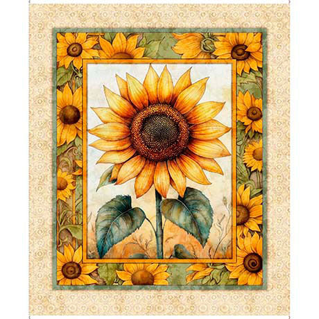 Decorative panel with sunflowers on a beige background