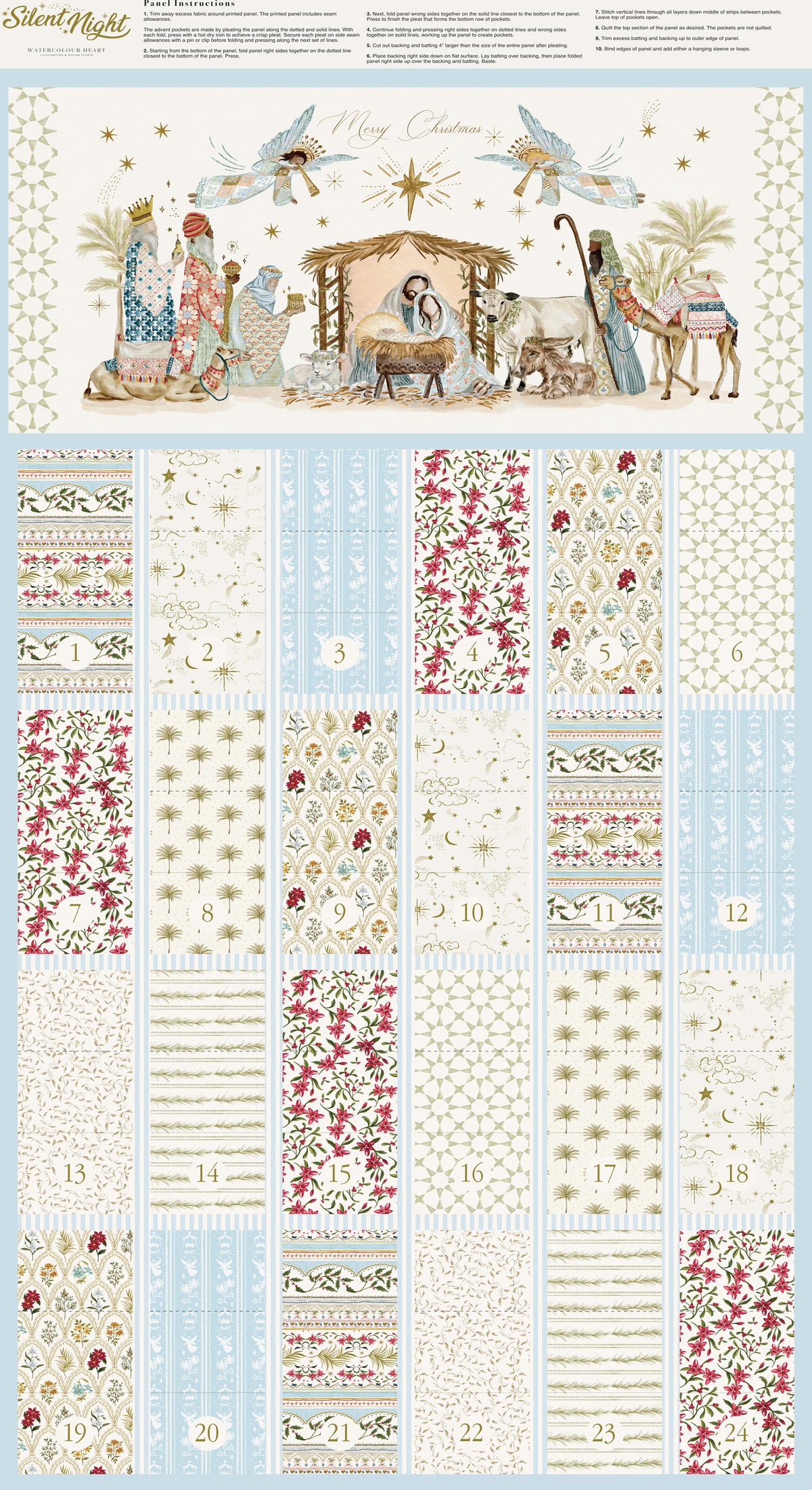Silent Night Advent Calendar Panel 100% Cotton