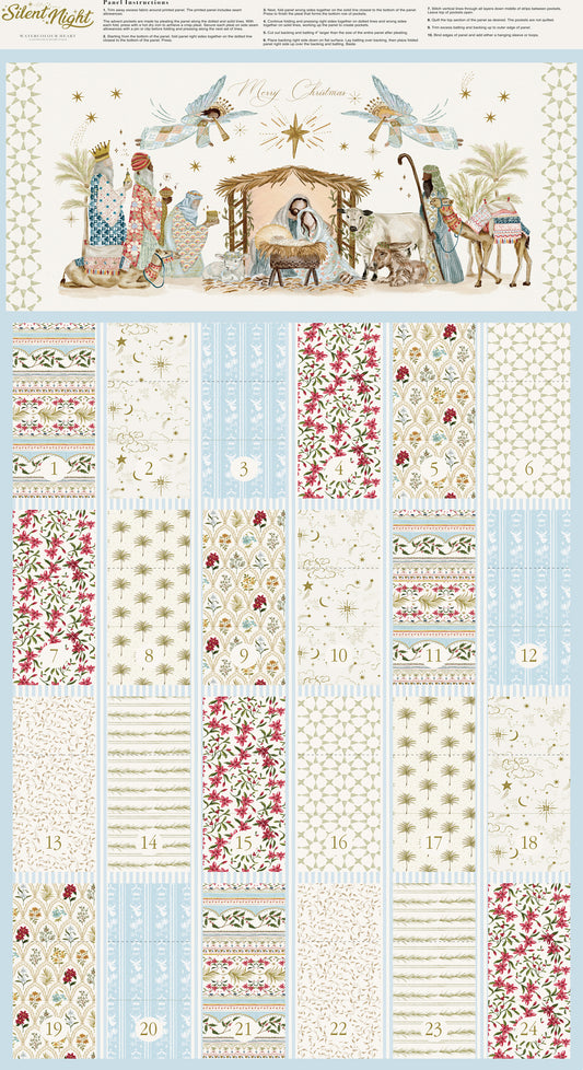 Silent Night Advent Calendar Panel 100% Cotton