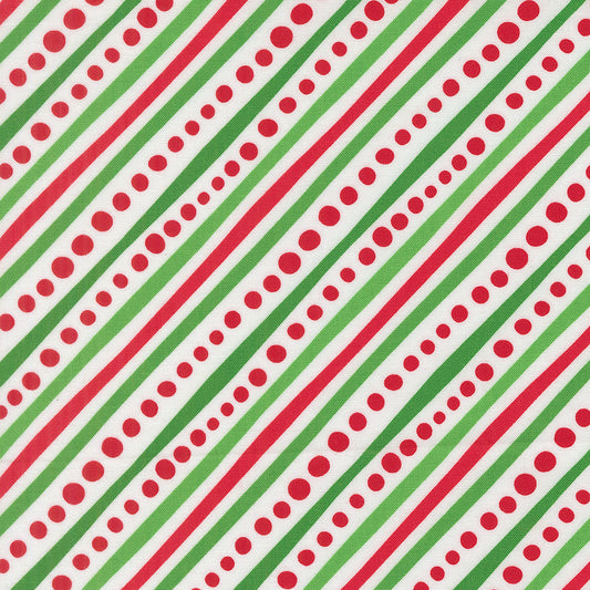 Snow Time- Winter White Green and Red Stripe 100% Cotton
