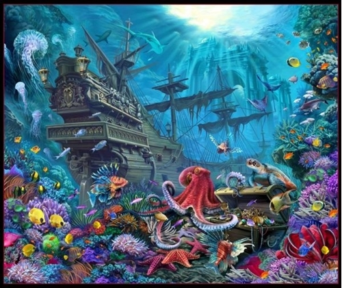 B14 Treasures at Sea Panel 43/44" wide  100% Cotton