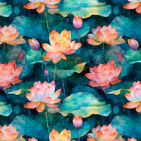 Serenity- Lotus Flowers 100% Cot 44/45"