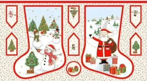 Jolly Saint Nick Stocking with gift tags Panel 43"/44" 100% Cotton
