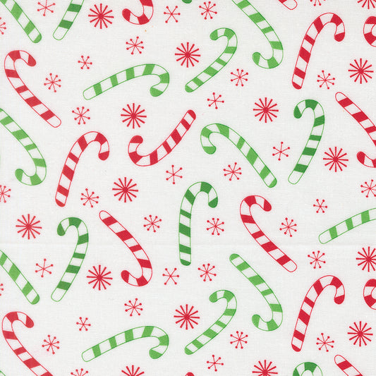 Snow Time- Winter White Candy Canes 100% Cotton