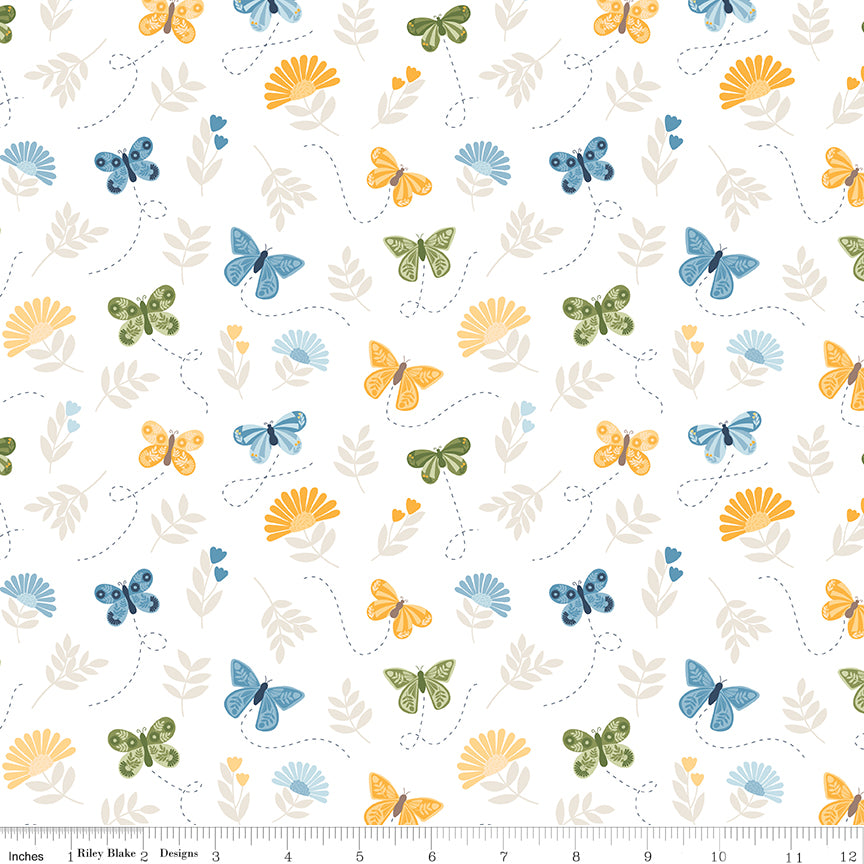 Sunshine and Dandelions- Butterflies Cloud 100% Cotton