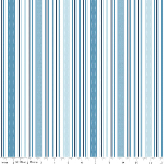 Sunshine and Dandelions- Stripes Blue 100% Cotton