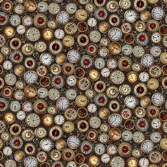 Timeless Treasures Alice Clocks, 100% Cotton 44/45"