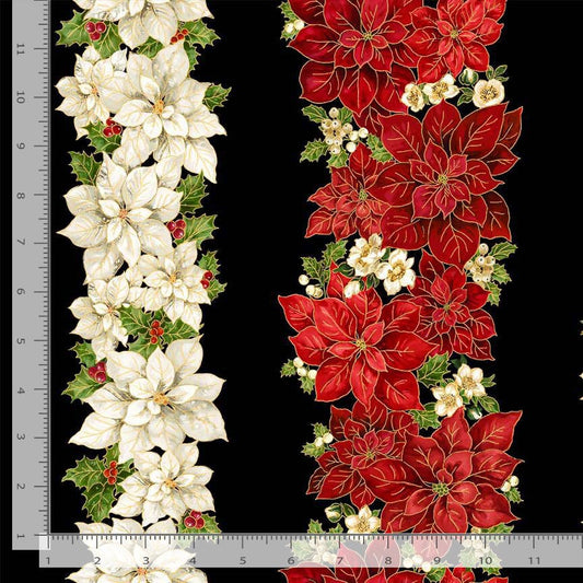Poinsettias 11" Stripe 100% Cotton