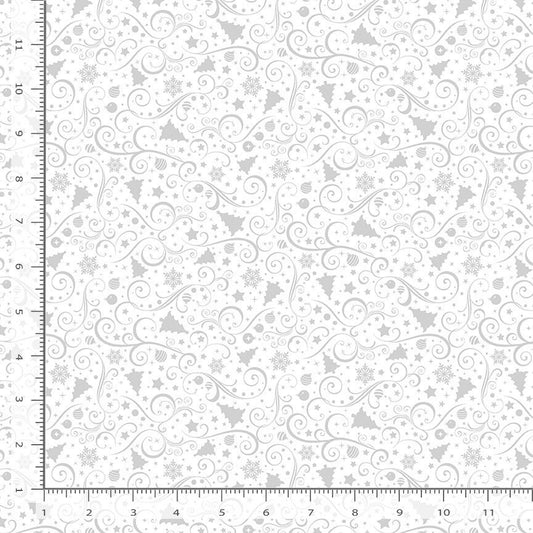 White on White Christmas Trees, 100% Cotton 44/45"