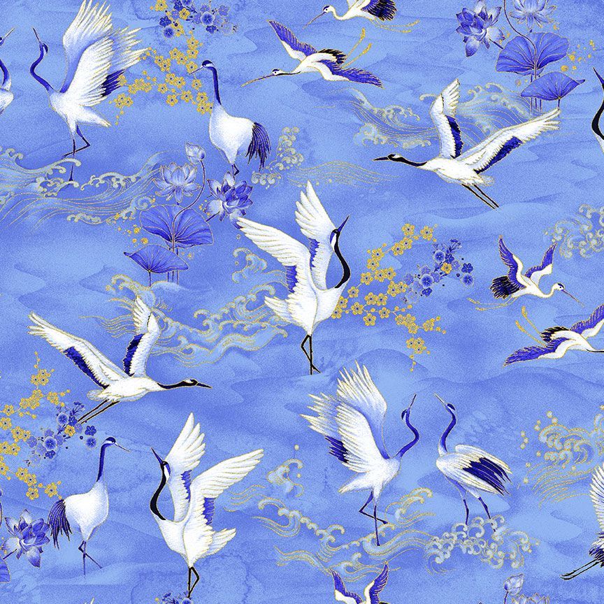 Lotus Metallic- Asian Crane 100% Cotton