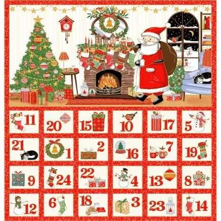 Jolly Saint Nick Advent Calendar Panel 43"/44" 100% Cotton