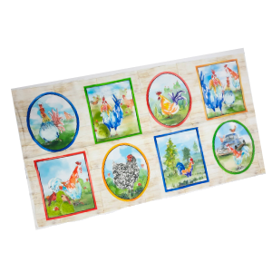 C06 Colorful Rooster Panel 2/3 yrd 100% Cotton